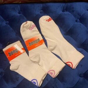 NWT Bongo vintage White Ankle Socks 3 pairs women  9-11 white quarter crew